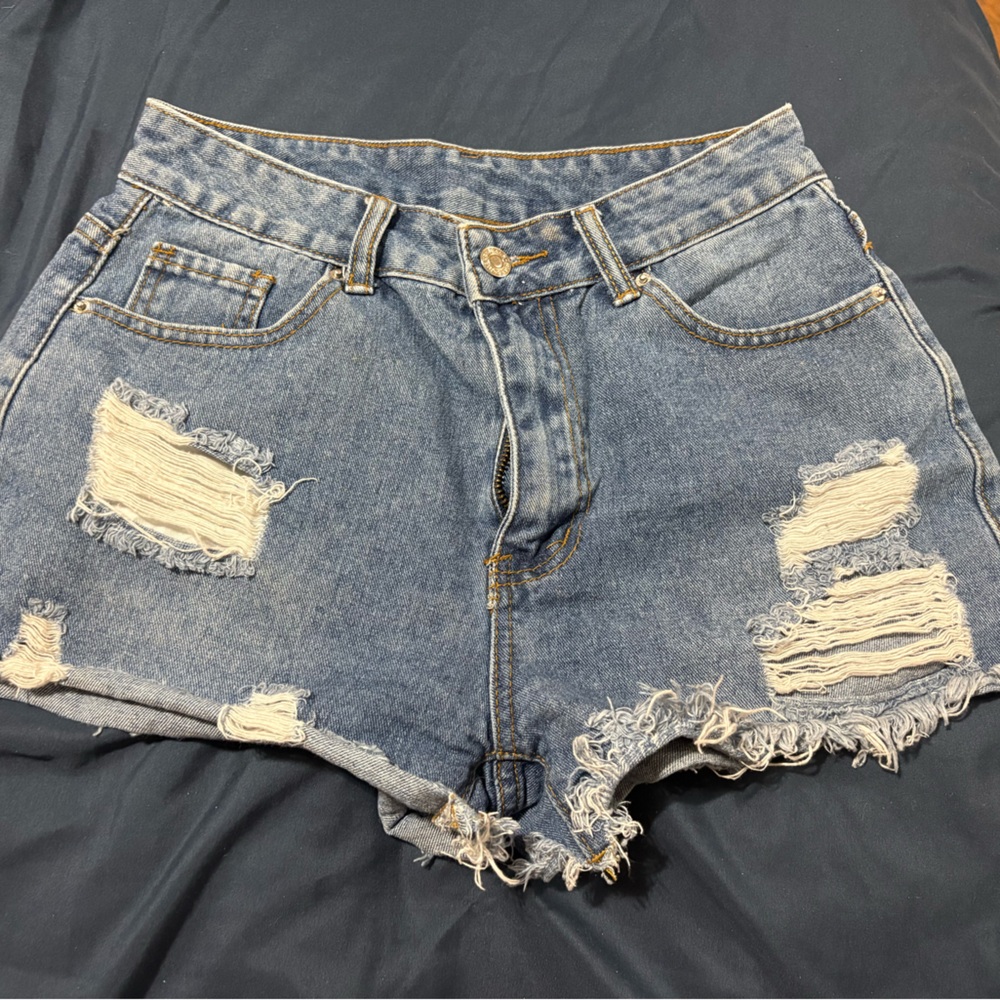 SHEIN Blue Distressed Jean Shorts